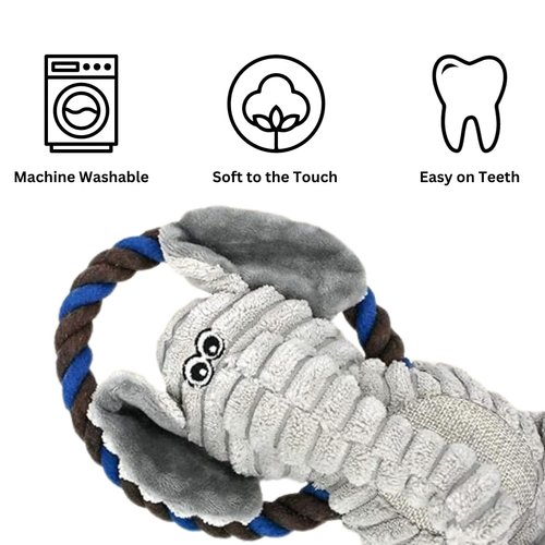 Woozapet Rope Dog Toy with Combination of Plush Stuffed Animal (Elephant)