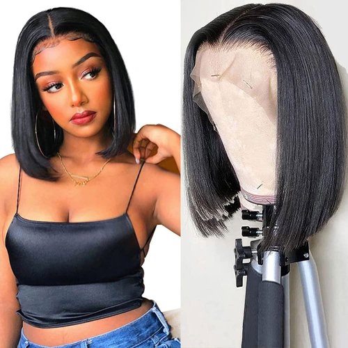 Winky cool Bob Wig Human Hair 13x4 HD Lace Front Wigs for Black Women Human Hair Side Part Frontal Bob Wig, Glueless Short Human Hair Wigs for Black Women Pre Plucked 180% Density 10 Inch