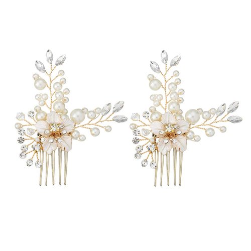 Miallo Wedding Hair Comb Handmade Brushed Floral Hair Comb Rhinestone Bridal Headpiece (4412Gold)