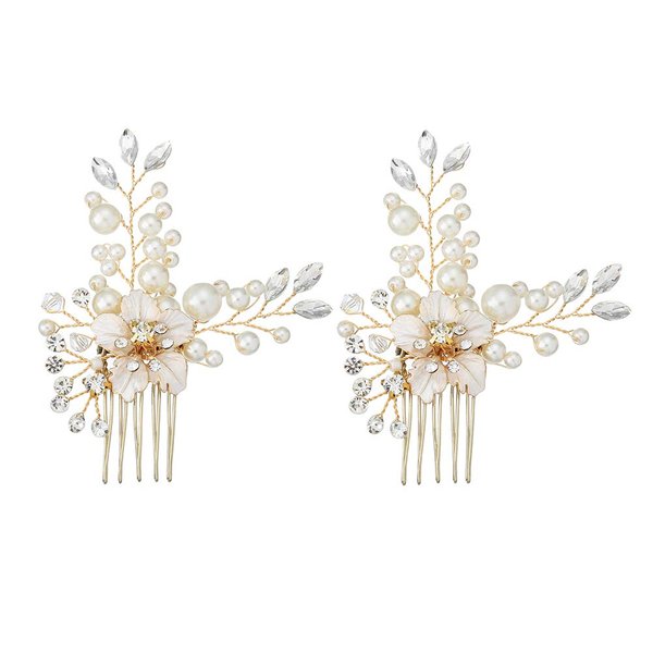 Miallo Wedding Hair Comb Handmade Brushed Floral Hair Comb Rhinestone Bridal Headpiece (4412Gold)
