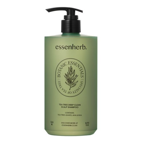 ESSENHERB Tea Tree Deep Clean Scalp Shampoo For Oily Hair | AHA & BHA Vegan Shampoo | mildly acidic pH 5-6, Made in Korea (16.90 fl oz, 500ml)