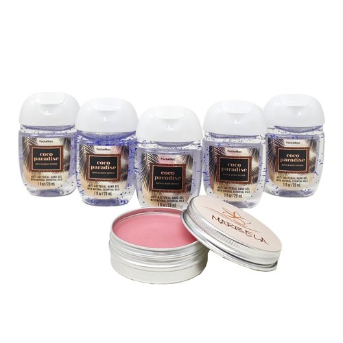 Bath & Body Works Coco Paradise 5 Mini Hand Gels with a Strawberry Lip Balm