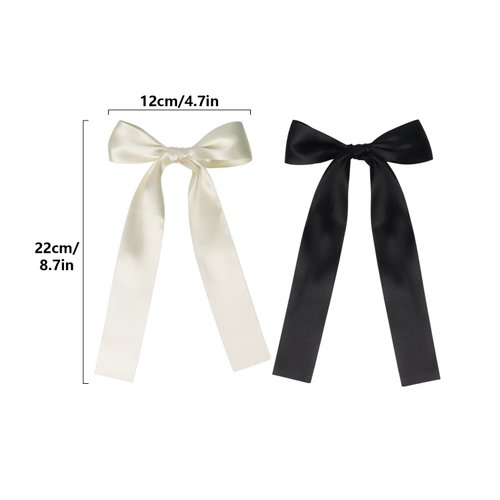 4 Pack Hair Bows for Girls, Hair Clips Hair Ribbons for Women, Satin Bow Hair Clips for Toddlers(Beige, Black)