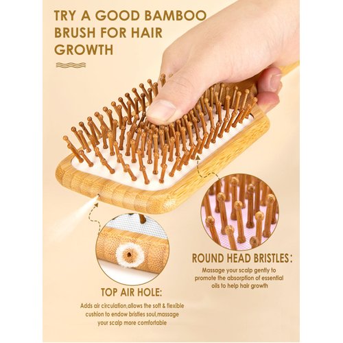 Adevwair Hair Brush-Bamboo Wood Paddle Brush for Women Men Massaging Scalp Increase Hair Growth