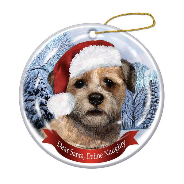 Holiday Pet Gifts Border Terrier Santa Hat Dog Porcelain Christmas Tree Ornament