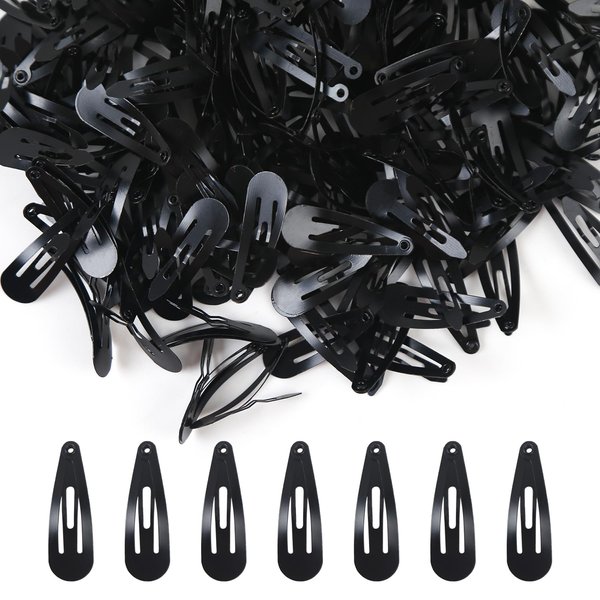 ASUNFO 200 Pcs Snap Hair Clips Small Mini Metal Barrettes Hair Pins Hair Accessories for Women Girls Black 30mm