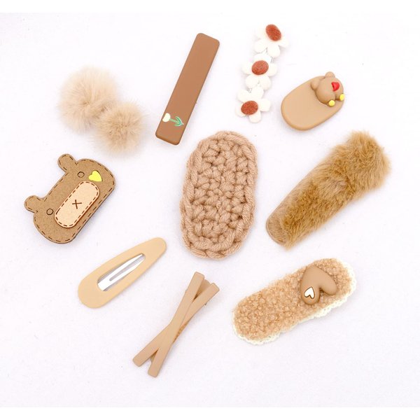 Rugelyss 10 Pcs Milk Coffee Color Plush Hairpin Simple Side Clip Bangs Clip, Handmade Hair Barrettes, Alligator bobby pins, Hair Accessories, Gifts for Women Girls