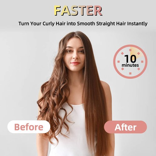 Wooroo Hair Straightener Brush, Ionic Hair Straightening Brush Flat Iron for Women, Anti-Scald and Anti-Frizz Ceramic Straightening Comb Fast Heating for Professional Salon at Home