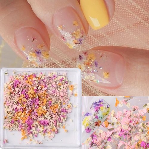 3D Dried Flowers for Nails, Spring Flower Nail Art Stickers 1Box Mixed Dried Flowers for Resin Crafts Colorful Small Natural Flower Dried Floral Nail Decals Charms for Summer Nail Art Decorations