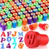 Motiskyy 72 Pcs Number and Alphabet Stamps Letter Stamps for Boys and Girls Number Stamps Self Inking ABC Stamps for Classroom Rewards Birthday Party Supplies