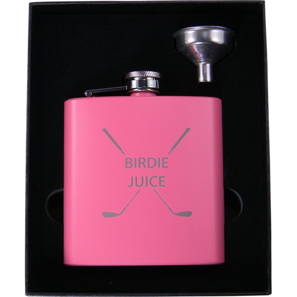 Golf Birdie Juice Flask, Funnel and Gift Box - Great Chirstmas, Birthday, Valentines Gift for Golfers (Pink)