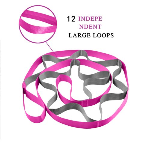 SANKUU Yoga Straps Stretching Strap with 12 Loops Workout Poster, Straps for Stretching Physical Therapy Equipment Long Stretch Out Bands for Exercise, Pilates and Gymnastics for Women Men (Pink)