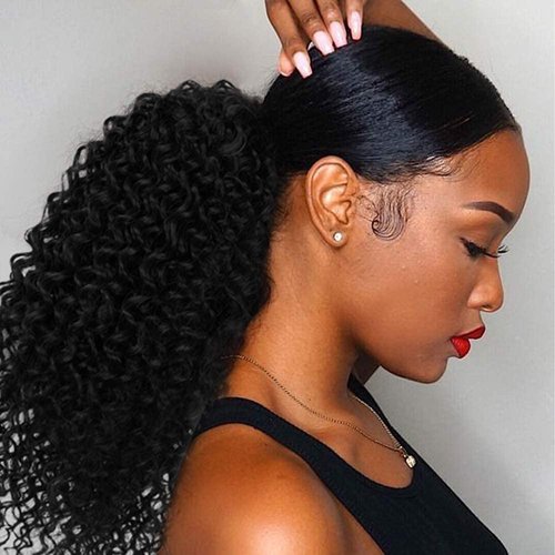 Kinky Curly Drawstring Ponytail Human Hair Extensions 14 inch Afro Curly Drawstring Ponytail Extension for Black Women Remy 10A Grade Brazilian Clip In Pony Tail Hairpiece 120g (14 Inch,Natural Color)