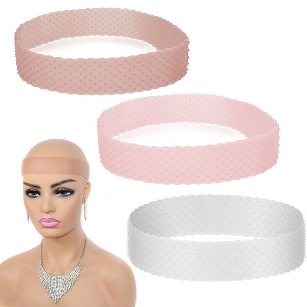 3 PCS Adjustable Wig Grip Band Non-Slip Band Comfort Natura Seamless Fix Wig Band for Men Women Sports to Hold Wig (white/pink/light brown)