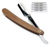Parker SRDW, Walnut Wood Handle Straight Edge Barber Razor with Stainless Steel Blade Arm for Professionals, 5 Blades included