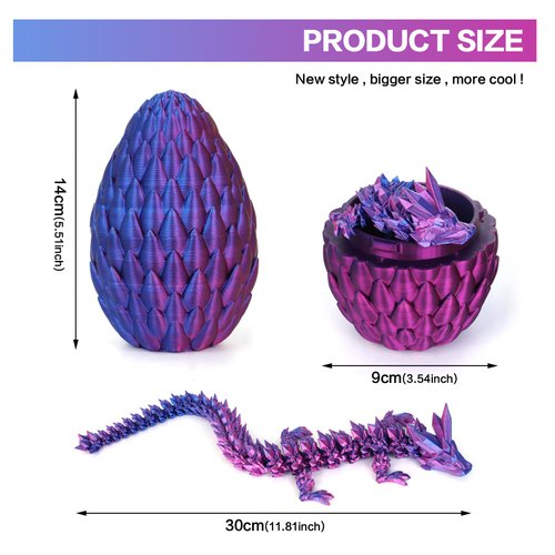 3D Printed Dragon in Egg,3-d Printed Dragon with Dragon Inside Full Articulated Dragon Crystal Dragon with Dragon Egg,Flexible Joints Home Decor Executive Desk Toys,Executive Desk Toy