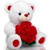 BEJOY Teddy Bear Stuffed Animals Plush Bear Holding Rose Soft Plush Toy Valentine's Day, 16 Inch, White
