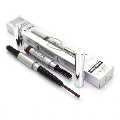 Romantic Beauty Pick 1 Color of 3 in 1 Eyebrow Pencil, Brush, Smudge Professional Makeup Creme Eye Brow E9794 + Free Zipper Bag (02 Chocolate)