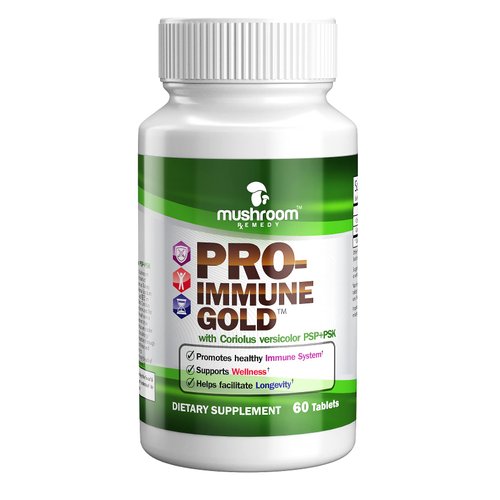 PRO-Immune Gold |Best Immune Support |Clinically Studied Coriolus versicolor PSP+PSK & Ganoderma lucidum Mushroom Mycelium Extract, All-Natual, Antioxidant Supplement, cGMP & USA Made, 60 Tablets