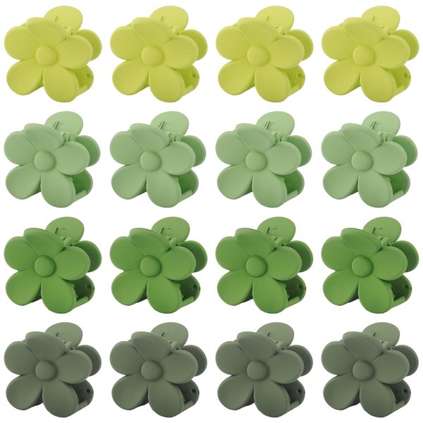 Hapdoo 16 PCS Flower Small Hair Clips, Medium Matte Daisy Hair Clips for Women Girls, Non-slip Cute Claw Clips for Thin Short Hair, Strong Hold Mini Hair Accessories, Green