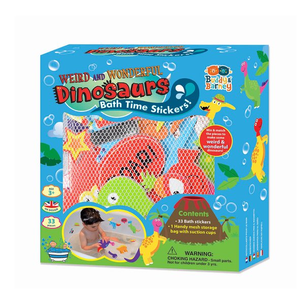 BUDDY & BARNEY Weird & Wonderful Dinosaurs Bath Stickers, Dinosaur Foam Stickers Bath Toy for Children 3+, Pack of 33 Reusable Dino Stickers, Bathtub, Tub, Shower, Boys, Girls, Kids