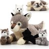 Shappy 5 Pcs Wolf Family Stuffed Animals Set 16 Inch Mommy Wolf Plush Toys with 4 Small Wolf Plushies in Her Zippered Tummy for Birthday Return Gifts Operation Christmas Bulk Items for Boys Girls