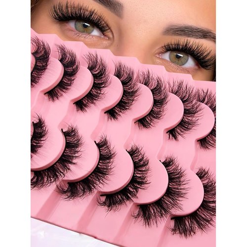 7 Pairs Cat-Eye Lashes Flu-ffy 18mm Curly Eyelashes Thick Volume Dramatic Fox Eye Lashes,that Look Like Extensions Lashes Wispy Faux Mink False Eyelashes Natural Look(Z31)