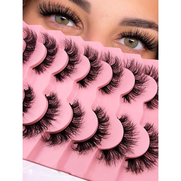 7 Pairs Cat-Eye Lashes Flu-ffy 18mm Curly Eyelashes Thick Volume Dramatic Fox Eye Lashes,that Look Like Extensions Lashes Wispy Faux Mink False Eyelashes Natural Look(Z31)