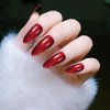 Red Press On Nails,Medium Length Almond Fake Nails,12 Sizes 24 Nail Kit with Glue,Reusable Handmade Press On Nails With UV Sealer Nails (Red Cat Eye Almond)