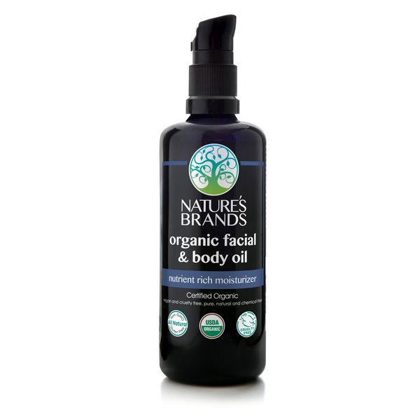 Nature's Brands Organic Facial & Body Oil by Herbal Choice Mari (3.4 Fl Oz Glass Bottle) - No Toxic Synthetic Chemicals - TSA-Approved Travel Size