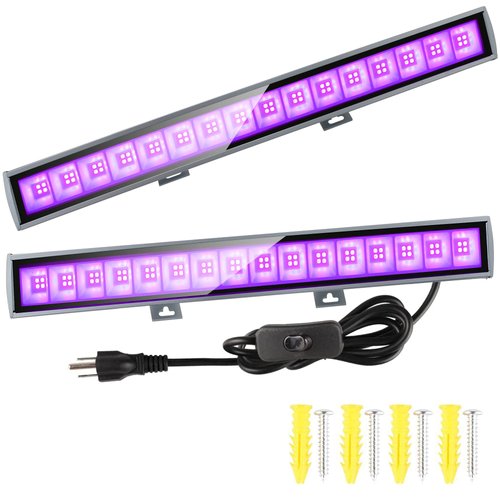 2 Pack 36W LED Black Light Bar, Upgraded 64 LEDs Blacklight Flood Light with Plug, Switch, 5ft Cord, Light Up 22x22ft, for Halloween Glow Party Stage Lighting Body Paint Fluorescent Poster Bedroom