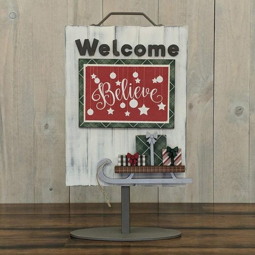 Foundations Décor, Welcome Sign Self Adhesive Magnets, DIY Home Decorations, Craft Kit - Sled with Presents