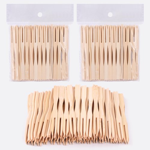 200 Pack Bamboo Cocktail Forks, 3.5 Inch Natural Bamboo Forks, Toothpicks for Appetizers for Party/Catering/Dessert/Fruit