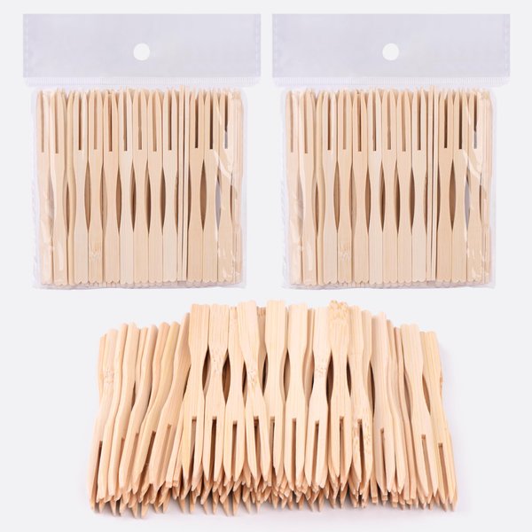 200 Pack Bamboo Cocktail Forks, 3.5 Inch Natural Bamboo Forks, Toothpicks for Appetizers for Party/Catering/Dessert/Fruit