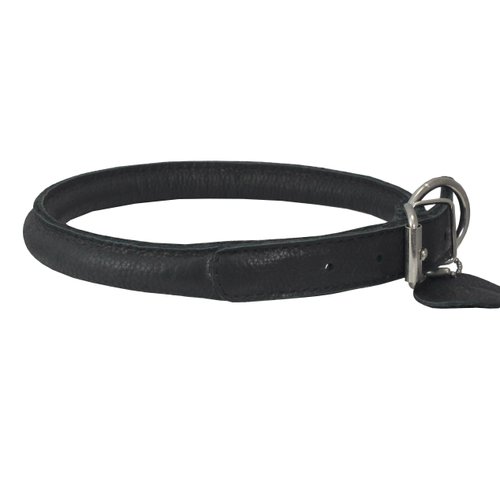 Genuine Leather Rolled Dog Collar 15"-18" Neck Size, Chow Chow, Collie, Labrador