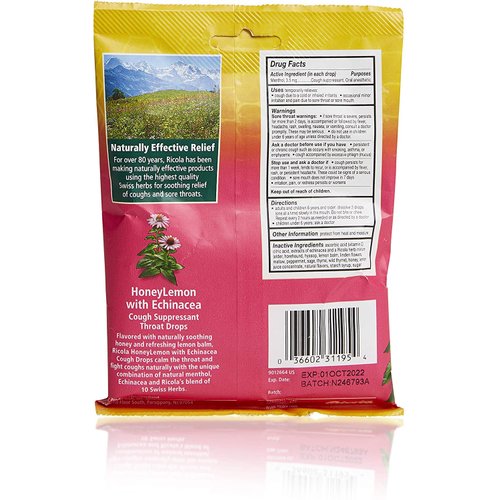 Ricola Honeylemon with Echinacea Cough Suppressant Throat Drop 19 Count (4 Pack)