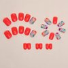 Acrylic Nails Press on，Press on Nails Short Square Fake Nails Red Glossy False Nails with Cute Flower Press ons Designs Artificial Nails Stick on Nails For Women Girls 24Pcs