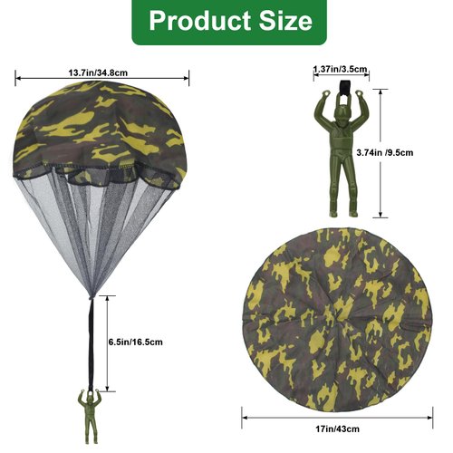 Catcan 10 Pcs Parachute Toy, Camo Parachute Men Toy Tangle Free Throwing Hand Throw Outdoor Flying Paratrooper Toy No Battery nor Assembly Required (Dark Green)