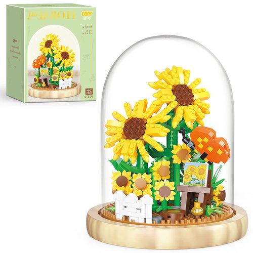 QARULUS Sunflower Flower Bouquet Building Toy Mini Bricks Flowers Set Adult Botanical Collection Friends Set DIY Plants Bonsai Tree Valentine's Christmas New Year Birthday for Women