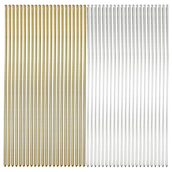 Lawie 40 Pack 6 Inch Gold Silver Long Metal Straight Hair Sticks with Hole Pencil Plain Hair Picks Forks Needle Rod Blank Thin Hairpins Hair Shawl Pins Chopsticks Bun Holder Craft DIY Accessories Bulk