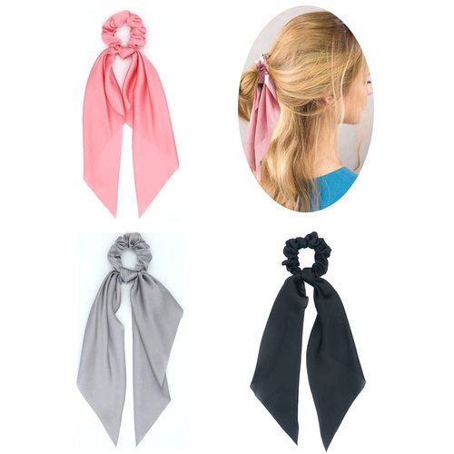 Silk Hair Scarf Scrunchie Hair Ties Satin Long Hair Ribbon Solid Color Elegant Bow Bowknot Hair S...