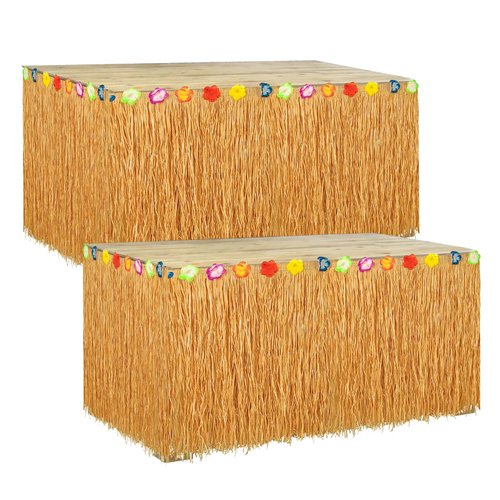 2 Pc Luau Grass Table Skirt, Hawaiian Table Skirt, 9 Feet Hawaiian Fringe Table Skirt, Grass Table Skirts for Luau Party, Luau Plastic Table Skirt for Hawaiian Luau Party Supplies Birthday Decoration