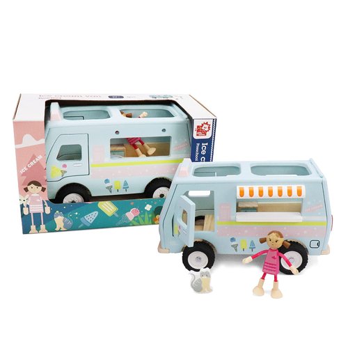 Leo & Friends Wooden Ice Cream Van - Educational Toy for Toddlers - 3 Years and Up Ages Kids Toy - 3-Piece Ice Cream Truck Toy for Kids - Christmas Birthdays