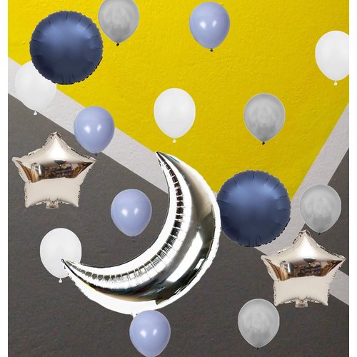InBy 20pcs Silver Moon Balloon Party Decoration Kit 36" Moon 18" Star Foil Mylar Balloon 12" Latex Balloon for Baby Boy Girl Shower Birthday Wedding Sky Night Moon Star Theme Party Supplies Decor