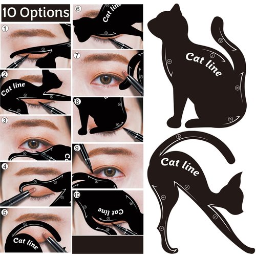 Alayna Eyeliner Stencils for Cat Eye Winged Eyeliner and Smokey Eyeshadow Applicators Shaper Tool Guide Cat Eyeliner Sticker Eyebrow Pencil Stencil 10 Different Effects, 2 Pack