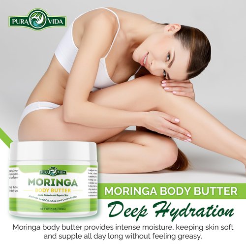100% Natural Ingredients Moringa Oil Body Butter for Dry Skin with Vitamin A, C, and E - Intense Hydration Cream Lotion with Shea and Cocoa Butter for Women - Promotes a Healthy and Radiant Skin Glow