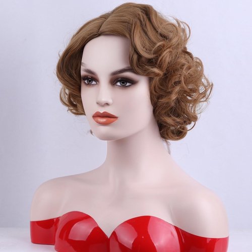 BERON Strawberry Blonde Wigs Short Strawberry Blonde Curly Wigs for Women Big Wavy 80s Flip Wigs Cosplay Costume Party Halloween Synthetic Strawberry Blonde Hair Natural Mommy Wigs with Wig Cap
