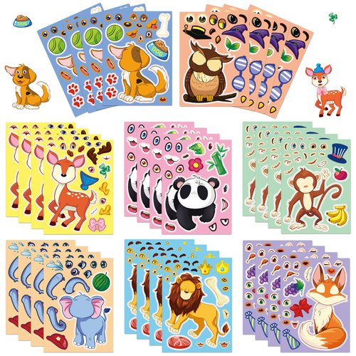 32 Sheets Safari Animal Make a Face Stickers,Make You Own Stickers Cute Animal Stickers for Kids, Birthday Party Favors Supplies Art Craft,School Activity Games Reward(Animal)