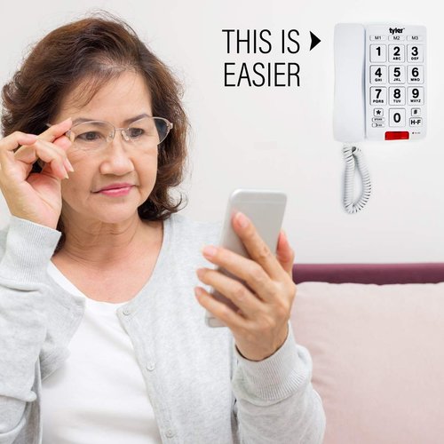 Tyler TBBP-3-WH Big Button Corded Phone with Speakerphone for Seniors and Ease of Use