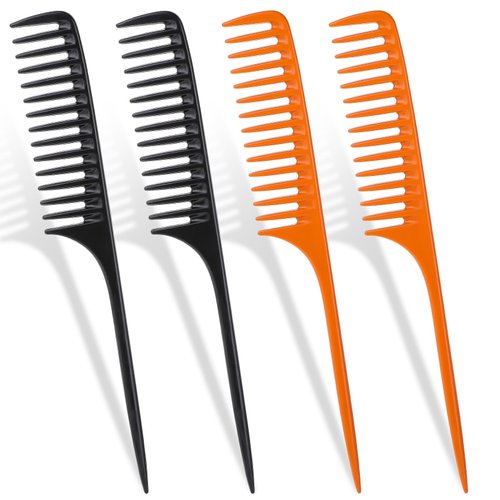 4Pack Rat Tail Comb for Parting Professional Teasing Comb Hair Styling Combs Set Wide Tooth Detangling Combs Heat Resistant Hairdressing Anti-Static Combs for Women and Men All Hair Types